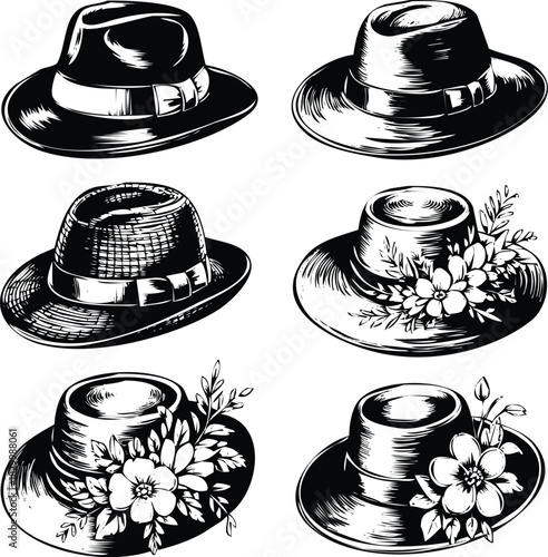 Collection of classic vintage hats, elegant headwear fashion
