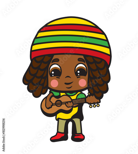 Cute cartoon illustration of a reggae musician
