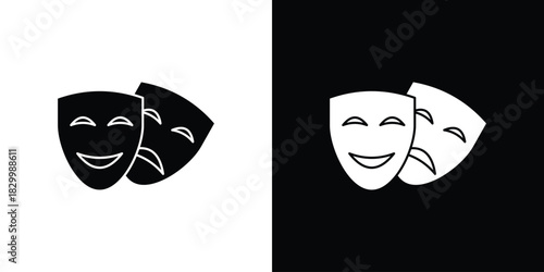 Theater masks icons editable flat black and white icons pack. Vector EPS10