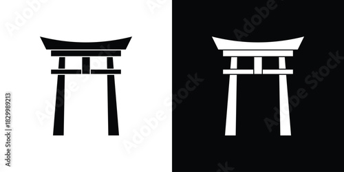 Torii gate icons editable flat black and white icons pack. Vector EPS10