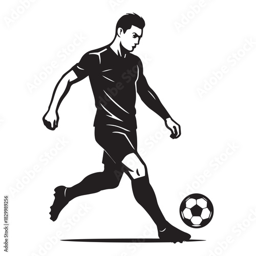 Focused athlete preparing a powerful kick toward the approaching soccer ball
