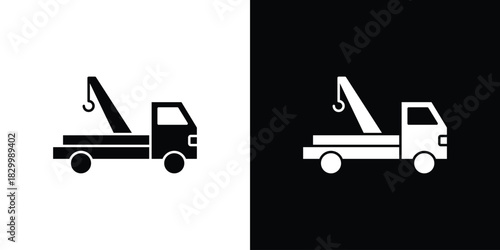 Tow truck icons editable flat black and white icons pack. Vector EPS10