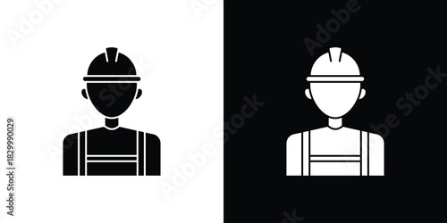 User helmet safety icons editable flat black and white icons pack. Vector EPS10