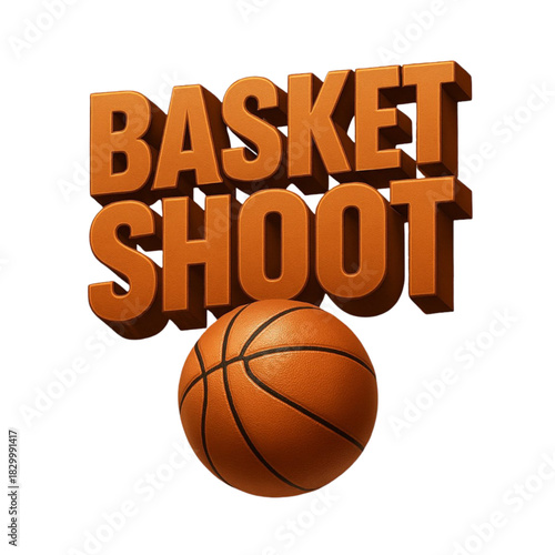 Basket Shoot Basketball Text Logo with Realistic Orange Ball Illustration