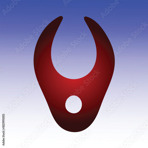 Abstract red crescent shape with a hole on a gradient blue background
