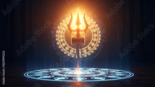 Mahadev Lord Shiva Trident Glowing Powerful Golden Aura Spiritual Mandala Sacred Geometric Pattern Hindu God Symbol Religious Worship Background Bholenath Shankar Mahashivratri