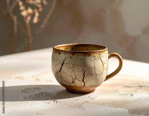 Wabi-sabi ceramic cup on clean surface