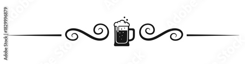 Elegant beer mug decorative divider with swirling lines in refined black and white design