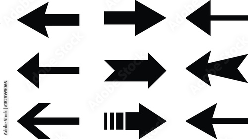  Arrow icon set. Arrow. Cursor. Black vector arrows icons. Collection different arrows sign. Modern simple arrows. Black arrow pointing to the right. Black direction pointer. Vector illustration.