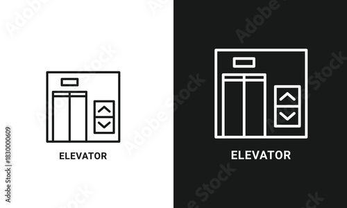 Elevator Line Art Icon with Up and Down Buttons for Building Access, Accessibility, and Lift Signs