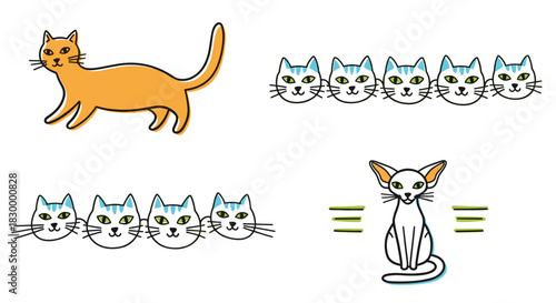 Cat-themed decorative dividers, playful feline illustrations, charming accents for creative projects, copy space