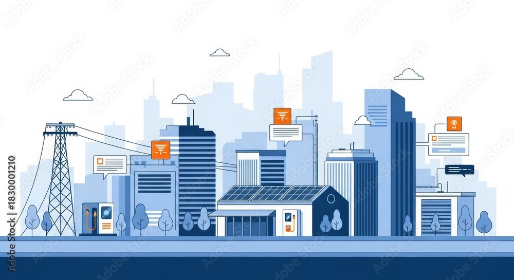 Obraz premium Smart city concept representing a futuristic urban environment with digital technology and sustainable energy solutions