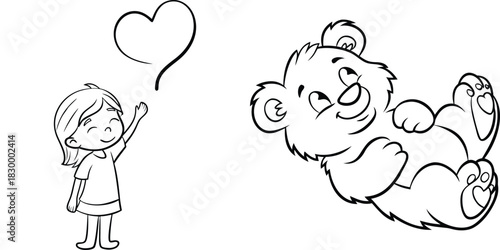 Kids coloring pages with bear and girl