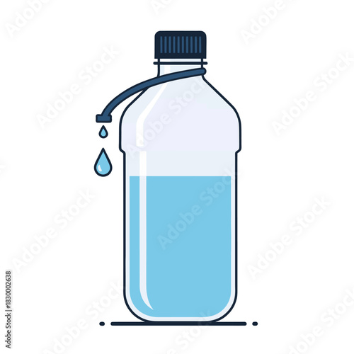 Flat Line Art Icon of Plastic Water Bottle with Dropping Liquid