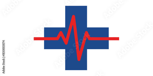 Healthcare Logo: Medical Cross with Red Heartbeat Line (EKG)
