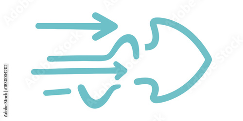 Minimalist vector illustration with thick blue-green (teal) lines, representing the concept of respiratory protection or air filtration.