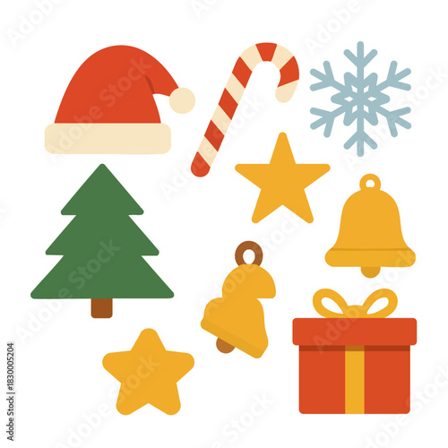 Minimal Christmas Vector Set with Holiday Icons and Festive Elements