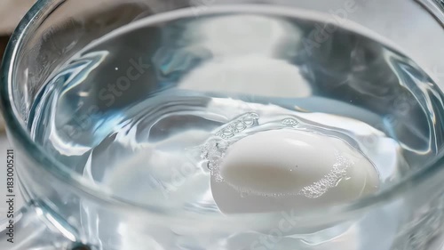 White Egg Submerged in Water: Bubbles, Freshness, and Culinary Concept