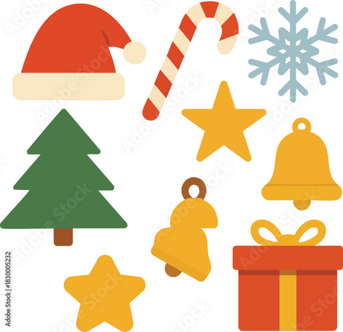Minimal Christmas Vector Set with Holiday Icons and Festive Elements