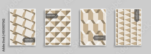 Collection of ceramic textured modern covers, templates, backgrounds, placards, brochures, banners, flyers. Abstract print with 3d geometric shapes for business or creative design projects