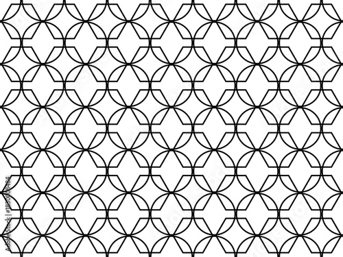 Strict Seamless vector background of thin black lines on a white background. For covers, advertising, packaging. Curved shapes. Tile, wallpaper, fabric, textile. Holiday design. Geometric shapes. Circ