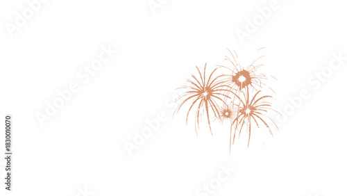 Bright orange and red fireworks bursting in a clear white sky creating a festive and celebratory atmosphere