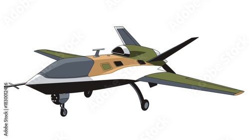 Futuristic stealth drone aircraft with advanced camouflage and unique wing design