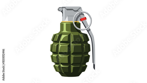 Illustration of a green hand grenade with a safety pin, ready to be thrown.