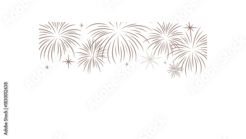 Abstract illustration of a vibrant fireworks display with bursts of light and sparkling trails against a white background