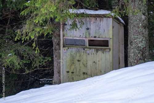 Wooden Hunting Stand in Snowy Bavarian Prealps Forest