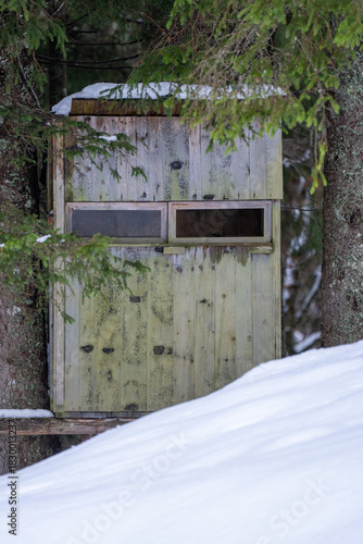 Wooden Hunting Stand in Snowy Bavarian Prealps Forest