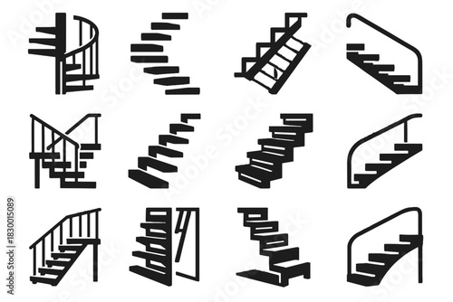 Vector design icon retractable steps integrated icons smart floating curved stair outdoor