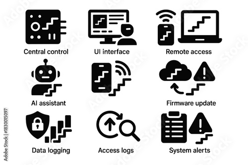 Ai mobile icon logs cloud remote access assistant smart stairs vector user
