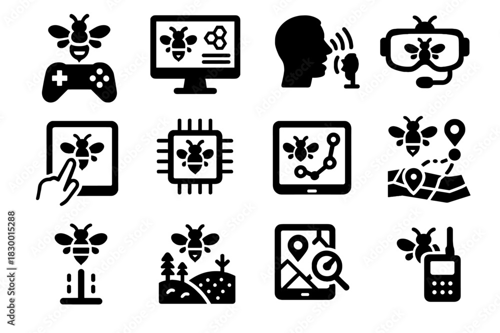 Fototapeta premium Robotic vector tracker bee control icon scan remote planner ar command touch