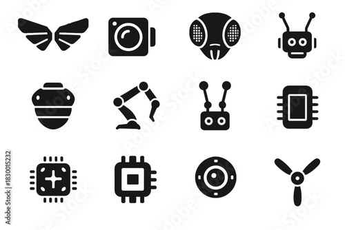 Bee data head flight wings components mini chip vector icon robotic power