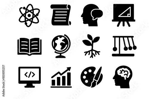 Science mind psychology vector language math coding icon geography map history art