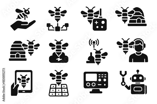Pad vector antenna bee maintenance robot data icon dock tools robotic tablet