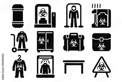Seal equipment sterilizer biosuit bio cart icon storage prep vector uv locker