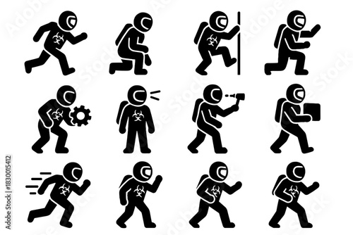 Vector climbing scan object turning gear icon action bio suit pose