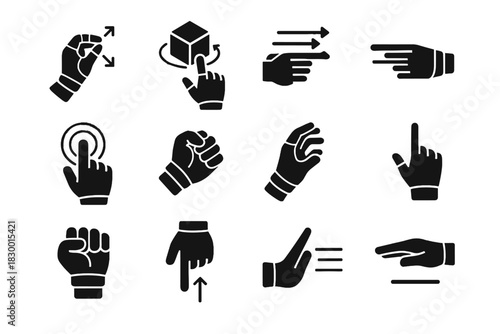 Icon gesture rotate vector pinch control glove fist object data tap point
