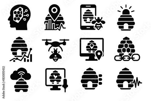 Hive monitoring tracking alert honey smart logger sensor app gps icon vector