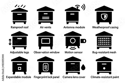 Vector cover weatherproof roof hive mesh icon antenna adjustable smart camera panel