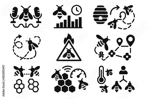 Temperature rate tracking return clustering trace waggle shifts vector icons icon bee