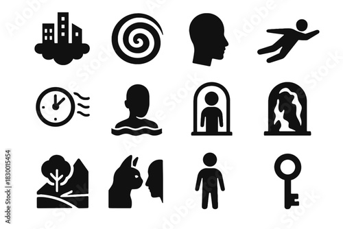 Dream symbol mirror floating time icon portal shifting object icons elements inner
