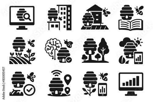 Study precision hive beekeeping climate educational hives vector tracking monitoring smart icon