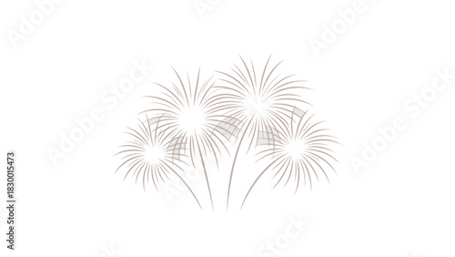 A minimalist line drawing of a cluster of bright white fireworks exploding against a clean white background