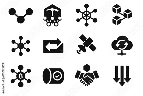 Node icons crypto web network icon vector hub satellite sync decentralized arrows