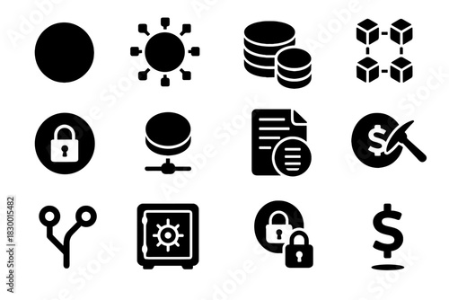 Mining encrypted crypto contract vault coin vector forked blockchain icon set generic
