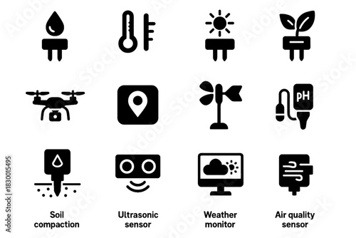Monitor gps detector temperature meter sensor robot compaction icon vector ultrasonic