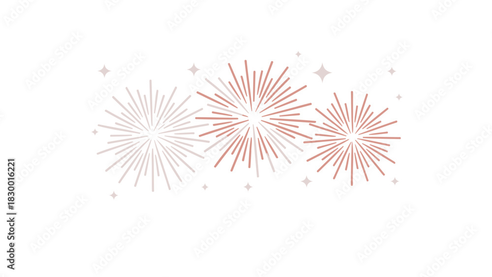 Fototapeta premium Abstract celebration of fireworks in white and pink bursting in a festive display against a clean white background